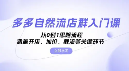 多多自然流店群入门课，从0到1思路流程，涵盖开店、加价、截流等关键环节_码小屋